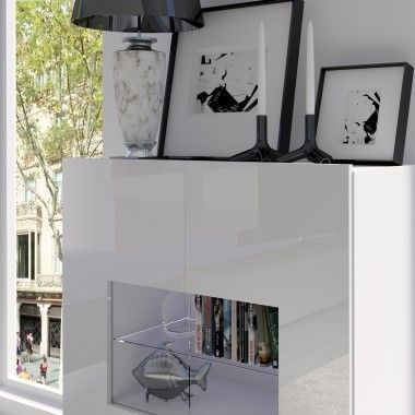 Wohnwand CAL15 mit Schreibtisch und Kommode, Hochglanz/ Matt, Farbe wählbar
