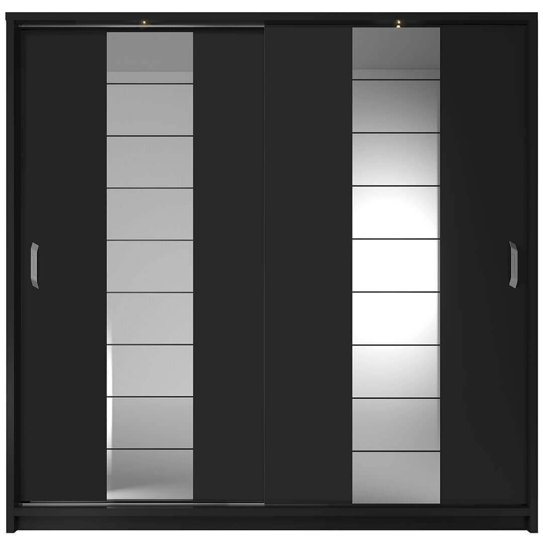 Kleiderschrank AR14, Schwebetürenschrank mit Spiegel und LED Beleuchtung, Breite 220 cm