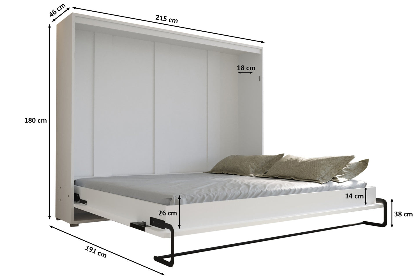 Schrankbett PZ 4, Horizontal, 160x200cm, Wandklappbett