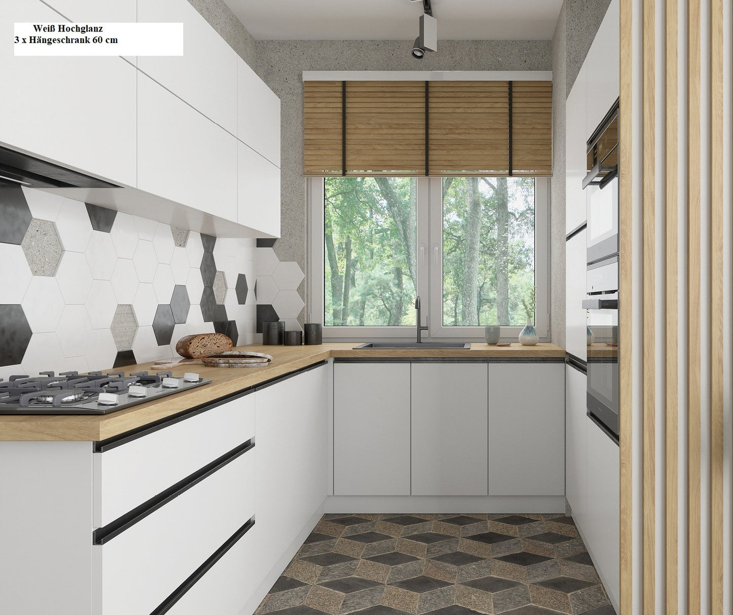 Küchenzeile BLA, L-Form 255x185 cm + Block 120 cm , Soft Close Funktion, Farbe wählbar