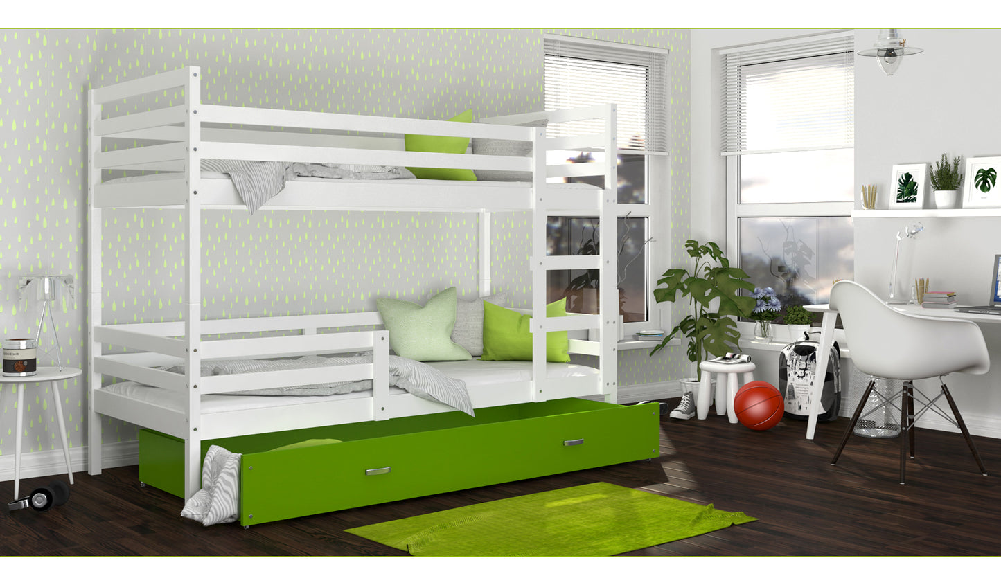 Kinderbett JAC, Hochbett mit Matratze, Etagenbett, Schlaffläche und Farbe wählbar