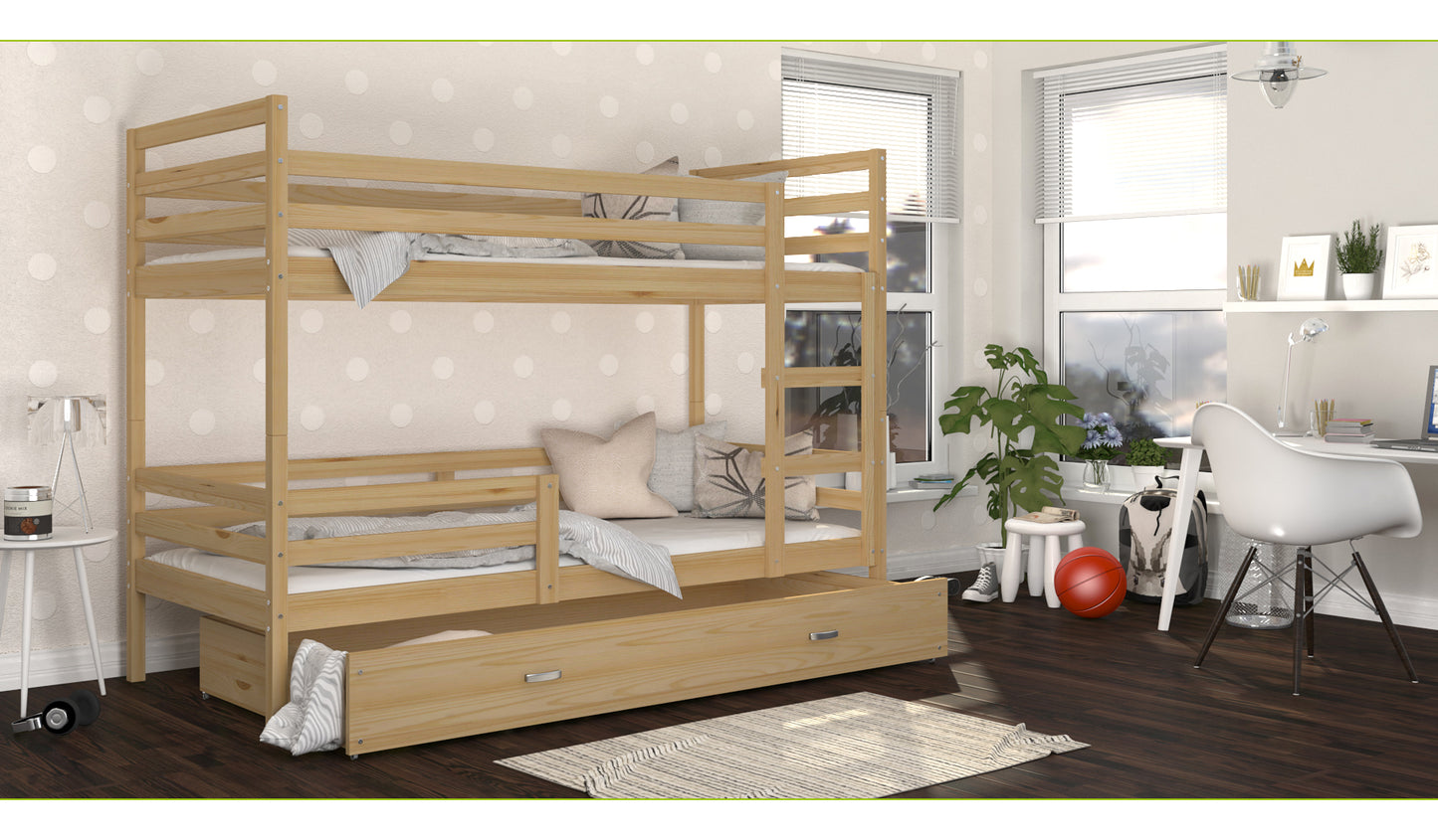 Kinderbett JAC, Hochbett mit Matratze, Etagenbett, Schlaffläche und Farbe wählbar