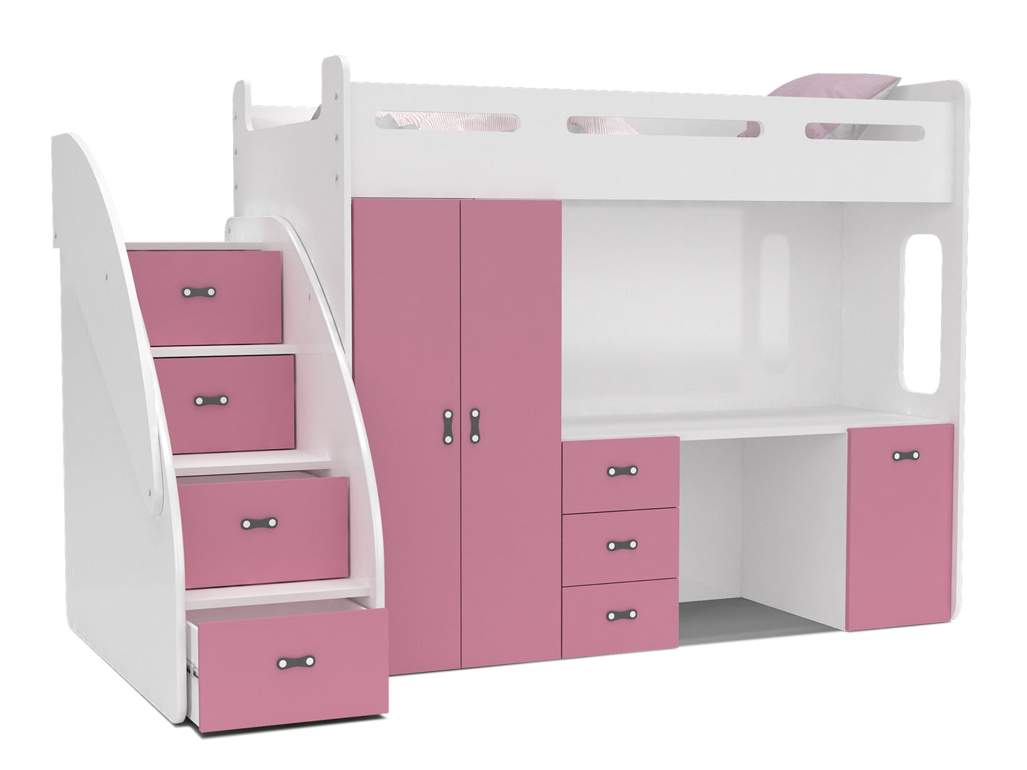 Kinderhochbett ZU Plus, mit Kleiderschrank und Schreibtisch, 80x200 cm, Farbe wählbar