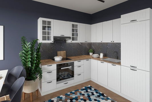 Küchenzeile LE-LO, L-Form 230x230 cm , Landhausstil, Soft Close Funktion, Farbe wählbar