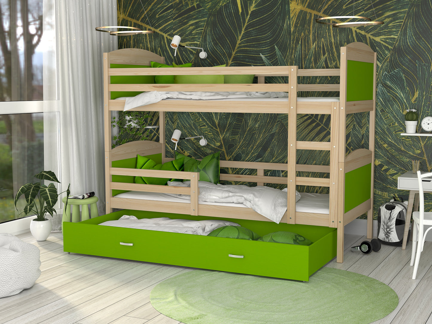 Kinderbett MATI, Etagenbett mit Matratze, Schlaffläche und Farbe wählbar