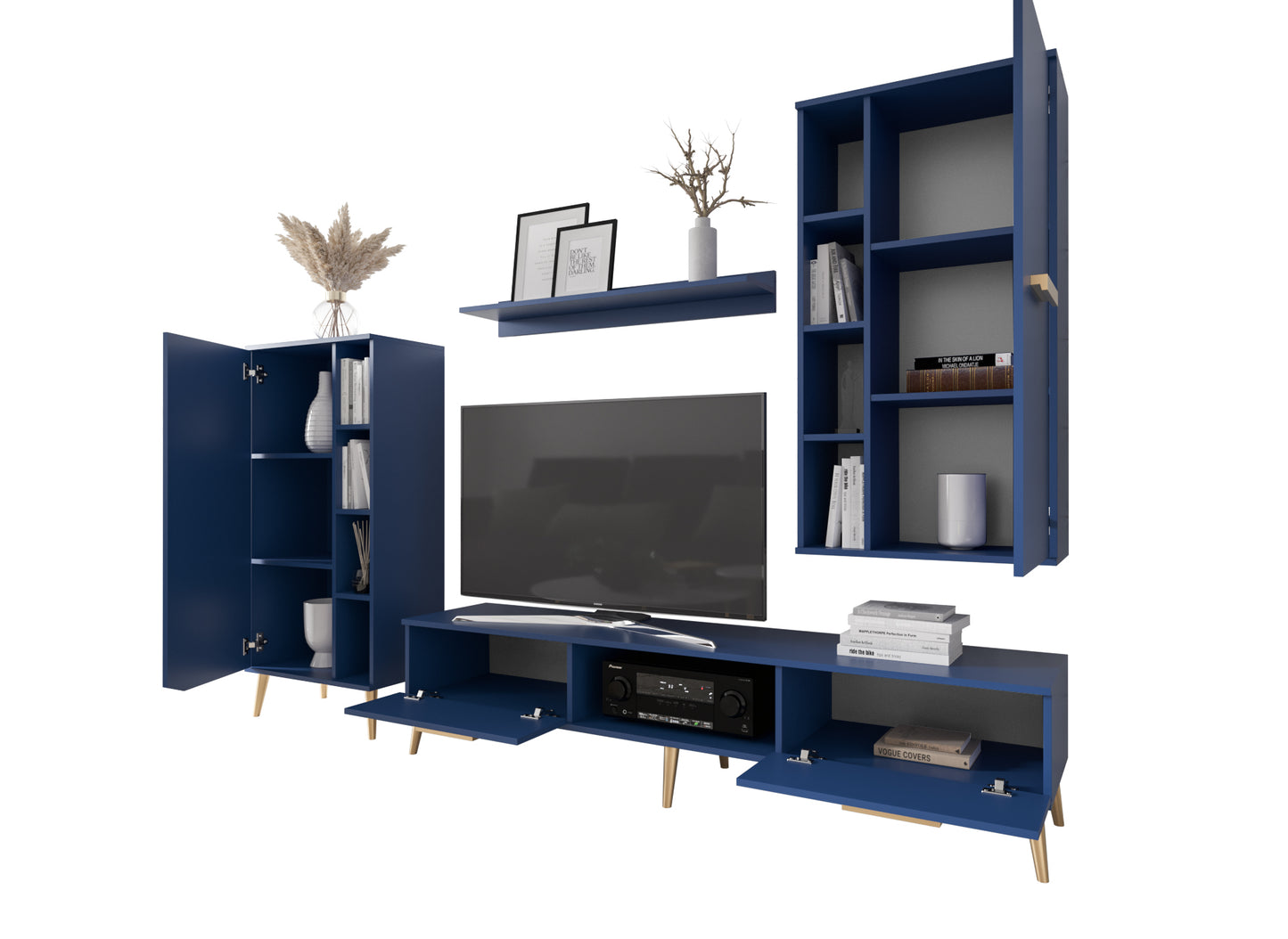 Wohnwand MOD, Farbe Blau , Wohnzimmer-Set